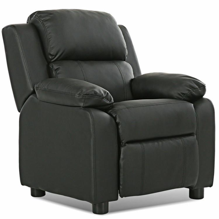 Toddler & Kids Room |  Kids Deluxe Headrest Recliner Sofa Chair with Storage Arms Black Furniture Black