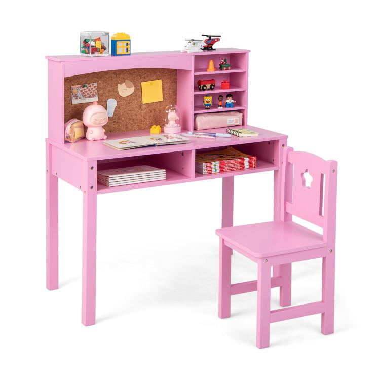 Toddler & Kids Room |  Kids Desk and Chair Set with Hutch and Bulletin Board for 3+ Kids Pink Furniture Pink