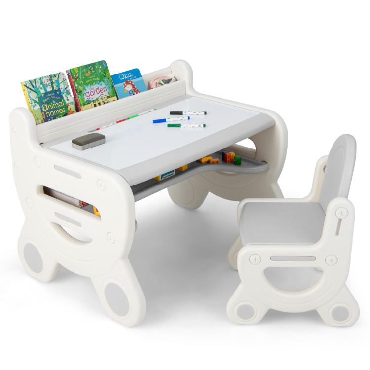 Toddler & Kids Room |  Kids Drawing Table and Chair Set with Watercolor Pens and Blackboard Eraser Gray Furniture Gray