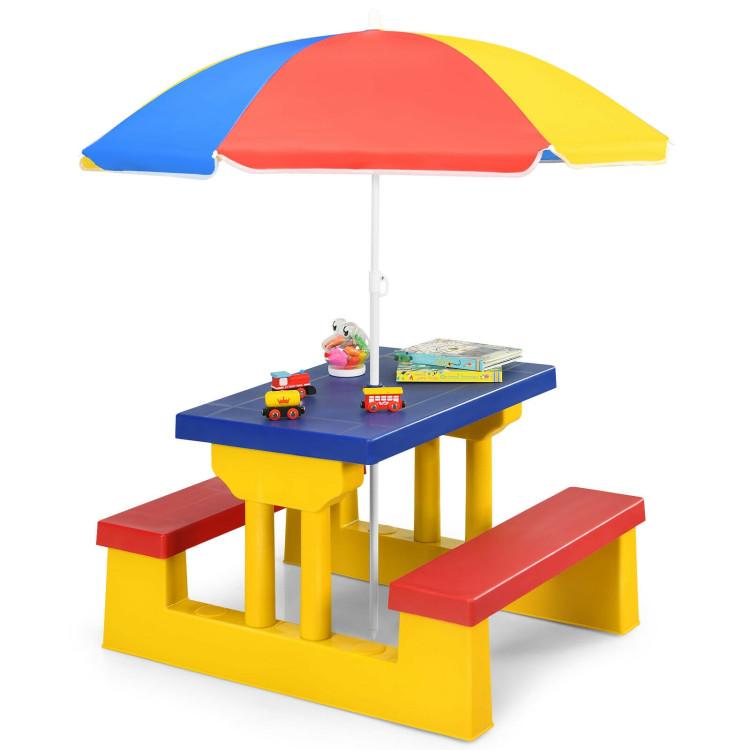 Toddler & Kids Room |  Kids Picnic Folding Table and Bench Set with Umbrella Yellow Furniture Toddler & Kids Room