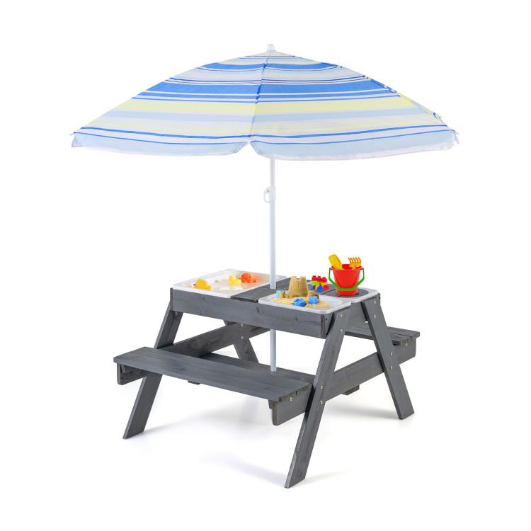 Toddler & Kids Room |  Kids Picnic Table Set with 3 Removable Bins Gray Furniture Gray