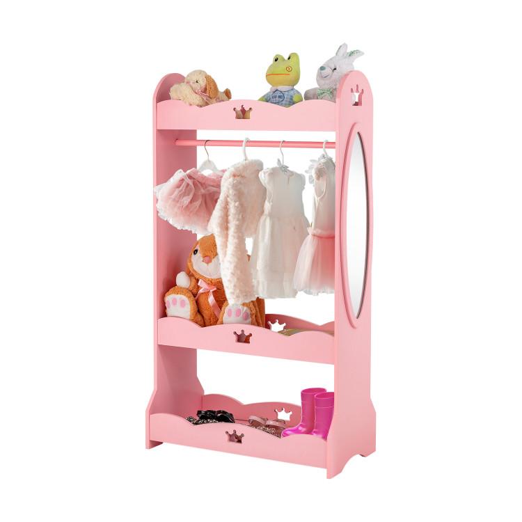 Toddler & Kids Room |  Kids Pretend Costume Closet with Mirror Pink Furniture Pink