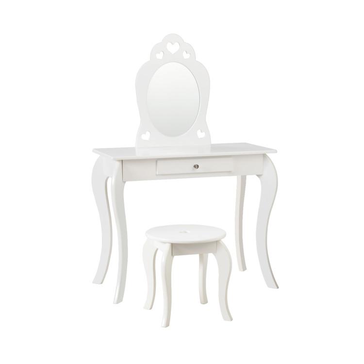 Toddler & Kids Room |  Kids Princess Makeup Dressing Play Table Set with Mirror White Furniture Toddler & Kids Room