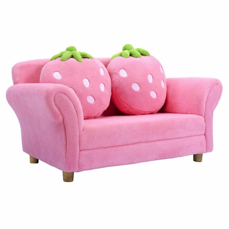 Toddler & Kids Room |  Kids Strawberry Armrest Chair Sofa with 2 Cute Strawberry Pillows Pink Furniture Pink