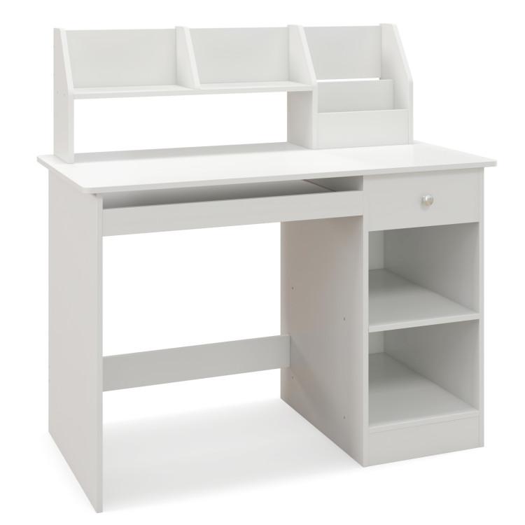 Toddler & Kids Room |  Kids Study Desk Children Writing Table with Hutch Drawer Shelves and Keyboard Tray White Furniture Toddler & Kids Room