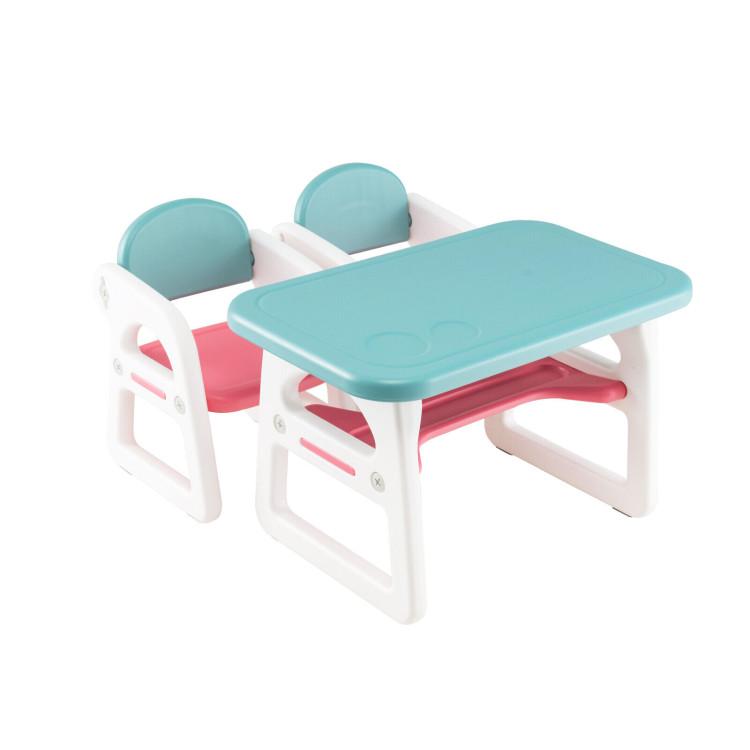 Toddler & Kids Room |  Kids Table and Chair Set with Building Blocks Pink & Blue Furniture Pink & Blue