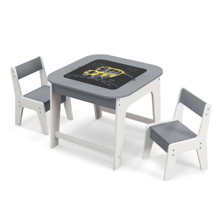 Toddler & Kids Room |  Kid’s Table and Chairs Set with Double-sized Tabletop Gray Furniture Gray