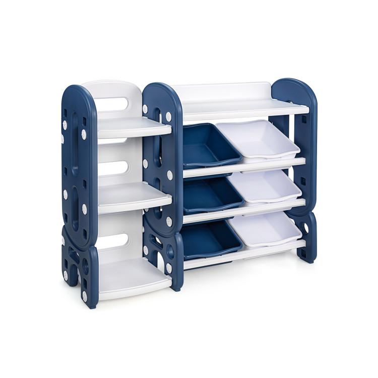 Toddler & Kids Room |  Kids Toy Storage Organizer with Bins and Multi-Layer Shelf for Bedroom Playroom Blue Furniture Blue