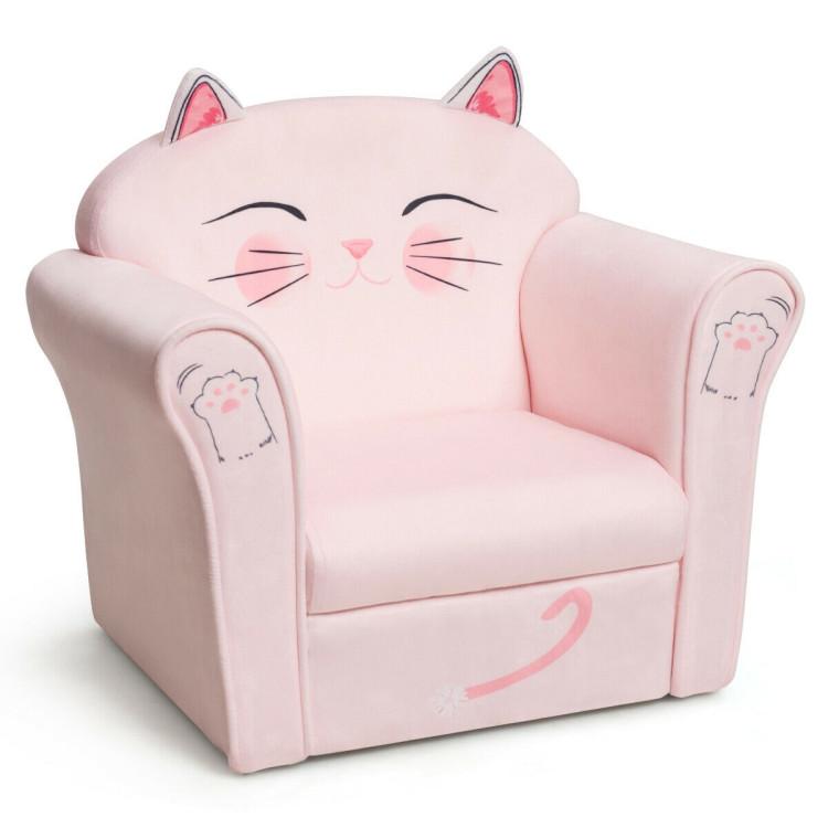 Toddler & Kids Room |  Kids Upholstered Cat Armrest Couch Sofa with Linen Fabric Pink Furniture Pink