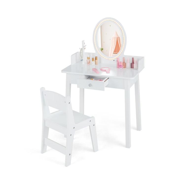 Toddler & Kids Room |  Kids Vanity Set with Lighted Mirror White Furniture Toddler & Kids Room