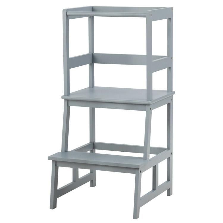 Toddler & Kids Room |  Kids Wooden Kitchen Step Stool with Safety Rail Gray Furniture Gray