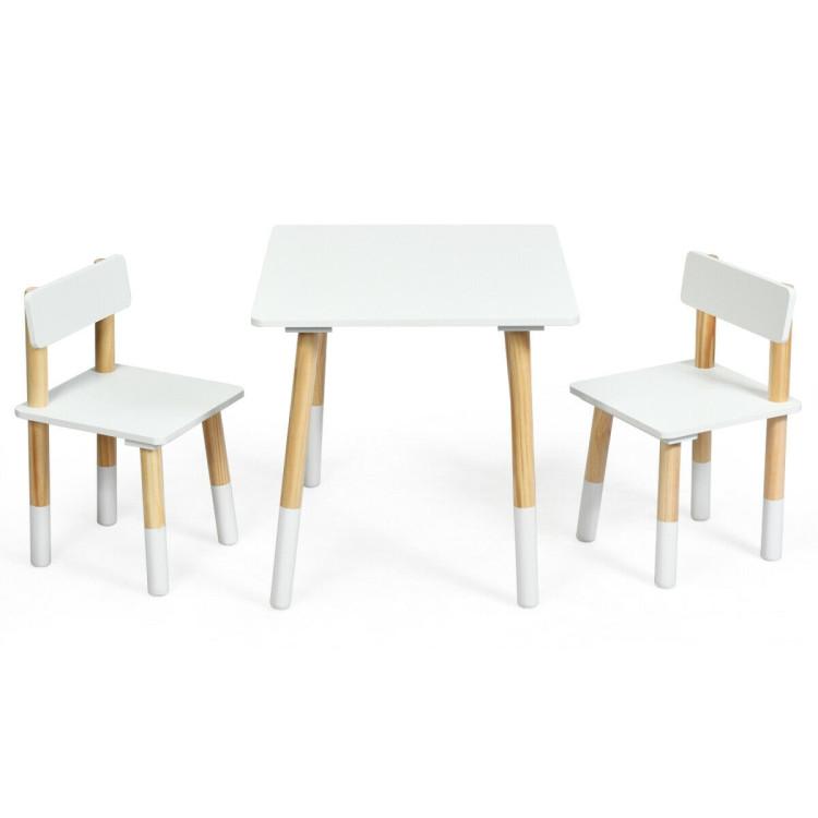 Toddler & Kids Room |  Kids Wooden Table and 2 Chairs Set White Furniture Toddler & Kids Room