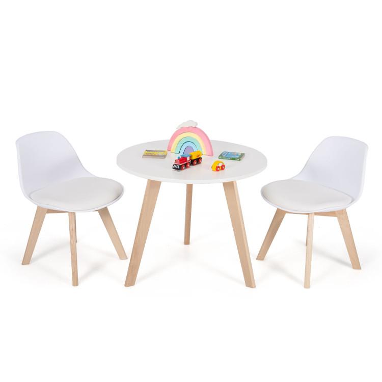 Toddler & Kids Room |  Modern Kids Activity Play Table and 2 Chairs Set with Beech Leg Cushion White Furniture Toddler & Kids Room