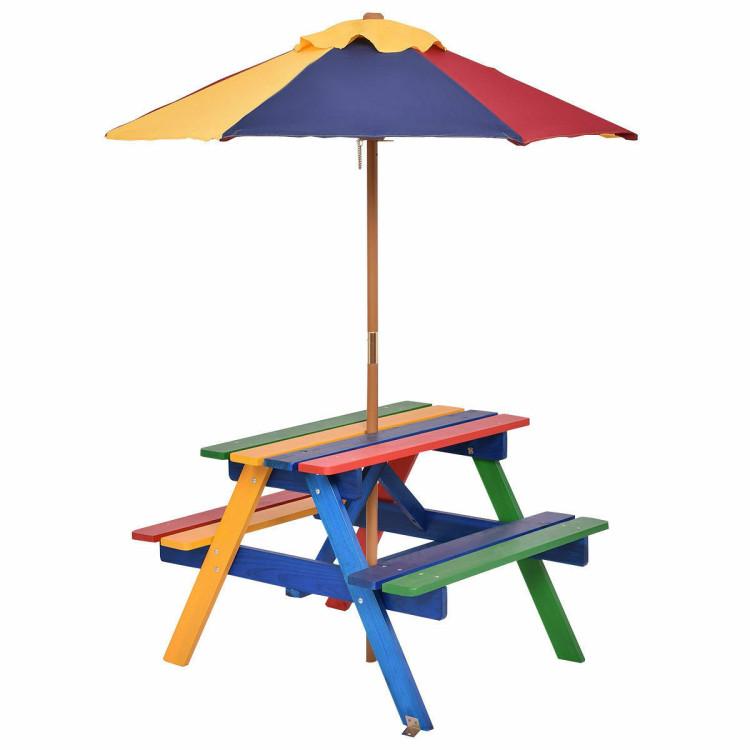 Toddler & Kids Room |  Outdoor 4-Seat Kids Picnic Table Bench Set with Removable Umbrella Multicolor Furniture Multicolor