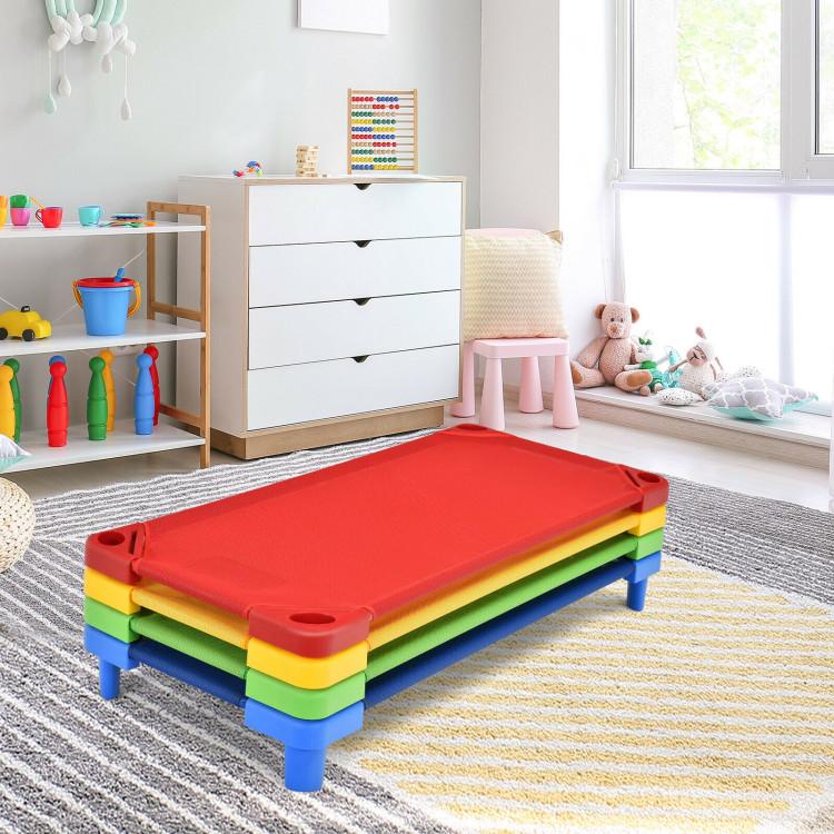 Toddler & Kids Room |  Pack of 4 Colorful Kids Stackable Naptime Cot Red, Green, Blue, Yellow Furniture Red, Green, Blue, Yellow