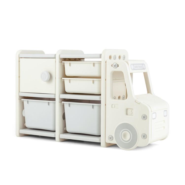 Toddler & Kids Room |  Toddler Truck Storage Organizer with Plastic Bins Gray Furniture Gray