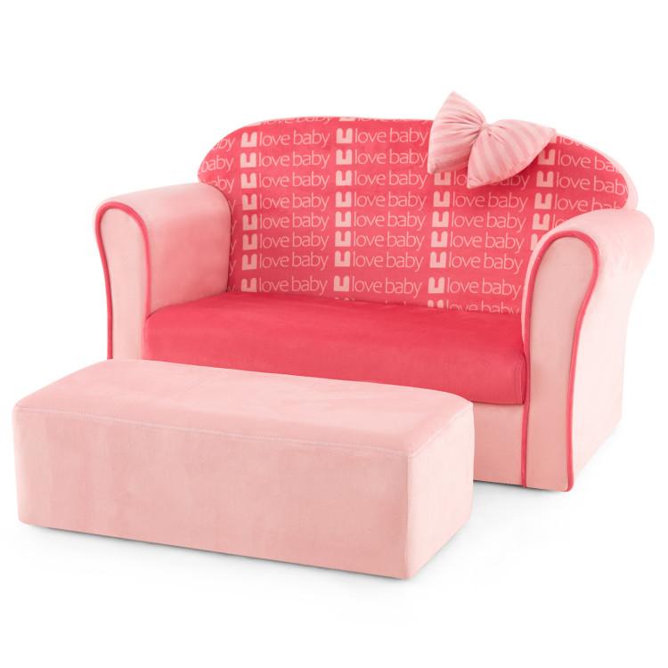 Toddler & Kids Room |  Ultra Soft Velvet Kids Sofa Chair Toddler Couch with Ottoman Pink Furniture Pink