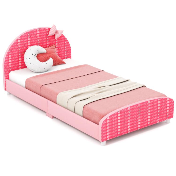 Toddler & Kids Room |  Wood Upholstered Twin Bed Platform with Slat Support Pink Furniture Pink