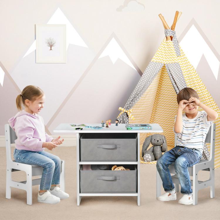 Toddler & Kids Room |  Wooden Kids Table and Chairs with Storage Baskets Puzzle Gray Furniture Gray