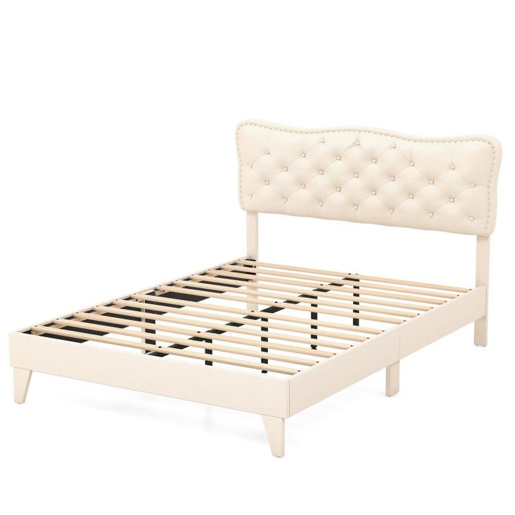 Beds & Bed Frames |  Full/Queen Size Bed Frame with Nail Headboard and Wooden Slats Bedroom Beds & Bed Frames