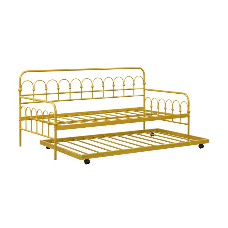 Beds & Bed Frames |  Twin Size Golden Metal Daybed with Trundle and Lockable Wheels Bedroom Beds & Bed Frames