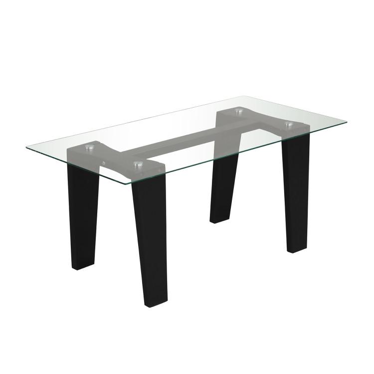 Coffee Tables |  39.5 Inch Glass Coffee Table Modern Rectangular Center Table with Solid Rubber Wood Legs Black Coffee Tables Black