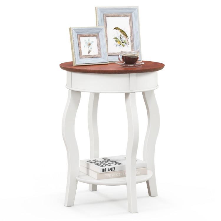 End & Side Tables |  2-Tier Round End Table with Storage Shelf and Solid Rubber Wood Legs Walnut & White End & Side Tables End & Side Tables