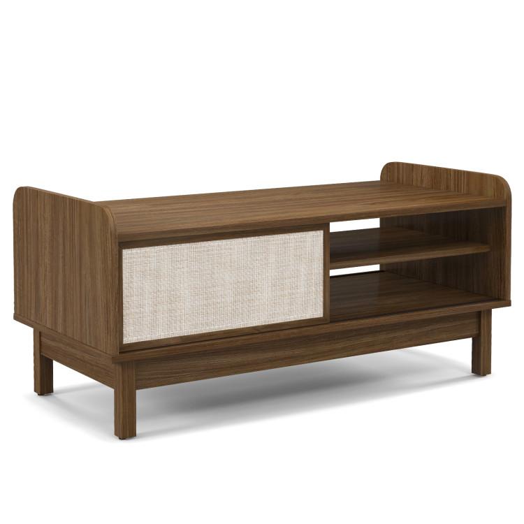 Entertainment Centers & TV Stands |  Mid-Century Center Table with Storage and Weaving Sliding Door & Adjustable Shelf Walnut Entertainment Centers & TV Stands Entertainment Centers & TV Stands