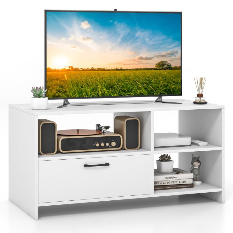 Entertainment Centers & TV Stands |  Modern Media Console Table with 3 Open Compartments and 1 Storage Drawer White Entertainment Centers & TV Stands Entertainment Centers & TV Stands