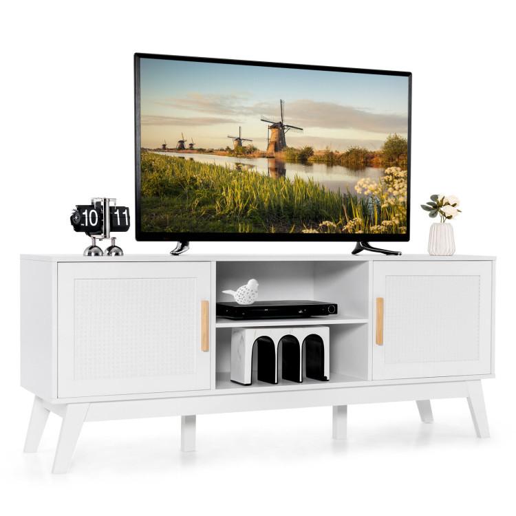 Entertainment Centers & TV Stands |  TV Stand Entertainment Media Console with 2 Rattan Cabinets and Open Shelves White Entertainment Centers & TV Stands Entertainment Centers & TV Stands