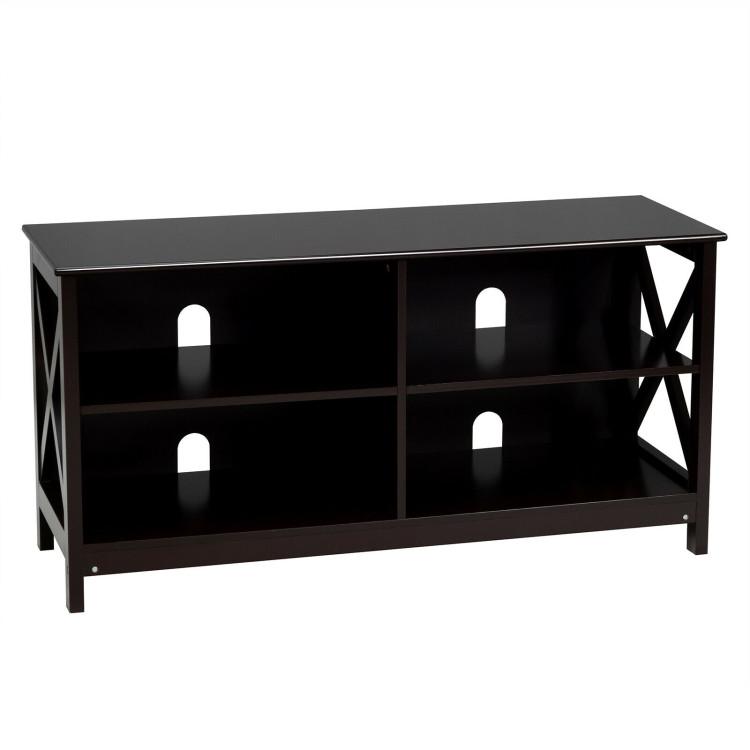 Entertainment Centers & TV Stands |  Wooden TV Stand Entertainment for TVs up to 55 Inch with X-Shaped Frame Brown Brown