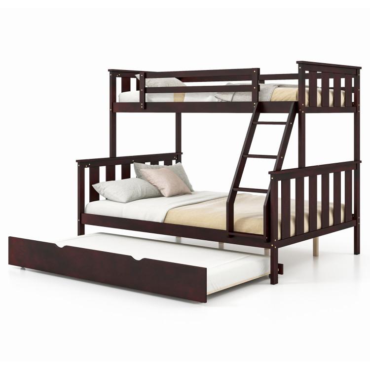 Beds & Bed Frames |  3-in-1 Twin Over Full Bunk Bed with Trundle and Ladder Espresso Bedroom Beds & Bed Frames