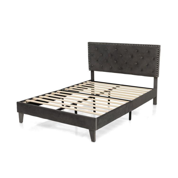 Beds & Bed Frames |  Full/Queen Size Upholstered Platform Bed with Tufted Headboard Gray Bedroom Beds & Bed Frames