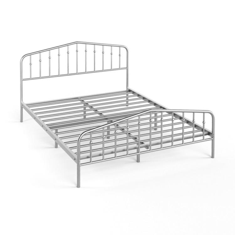 Beds & Bed Frames |  Queen Size Metal Platform Bed Frame with Vintage Headboard and Footboard Silver Bedroom Beds & Bed Frames