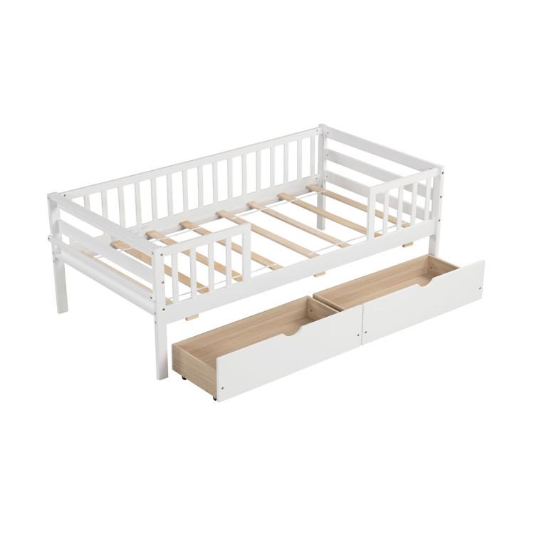 Beds & Bed Frames |  Twin Daybed with Fence and 2 Drawers Kids Bed for Boys & Girls White Bedroom Beds & Bed Frames