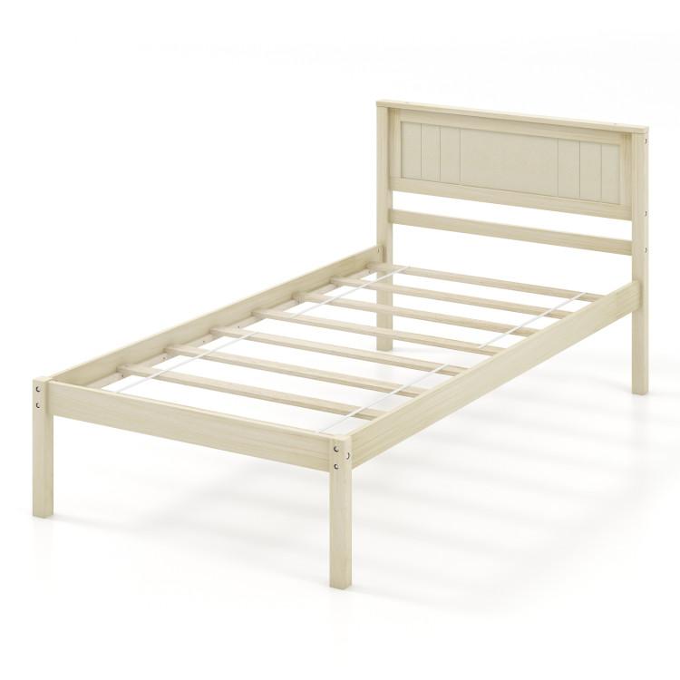 Beds & Bed Frames |  Twin/Full/Queen Size Wooden Bed Frame with Headboard and Slat Support Natural Bedroom Beds & Bed Frames