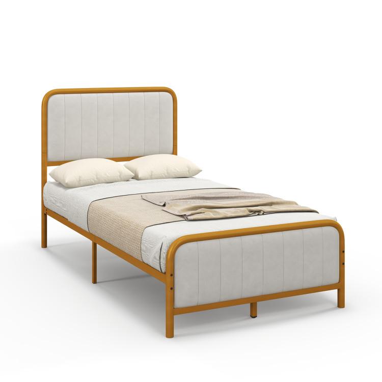 Beds & Bed Frames |  Upholstered Gold Platform Bed Frame with Velvet Headboard Bedroom Beds & Bed Frames