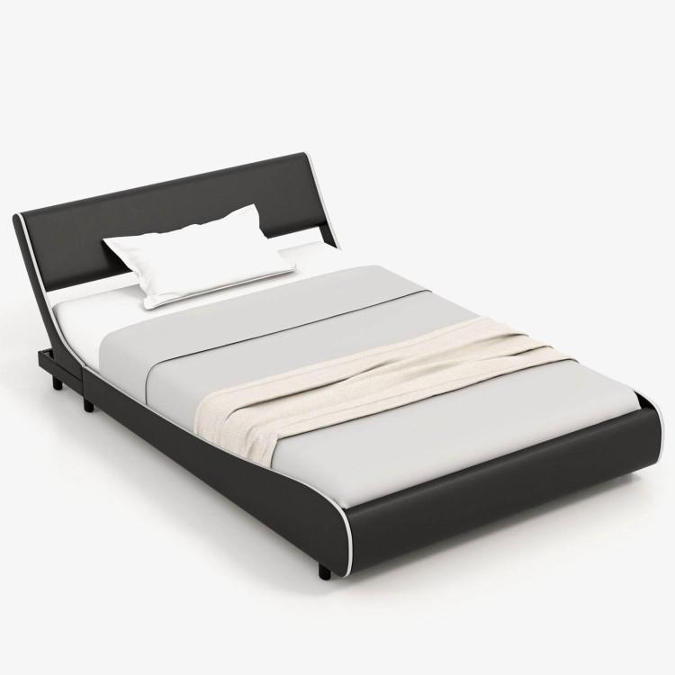 Beds & Bed Frames |  Upholstered Platform Bed Frame Low Profile Faux Leather with Curved Headboard Bedroom Beds & Bed Frames