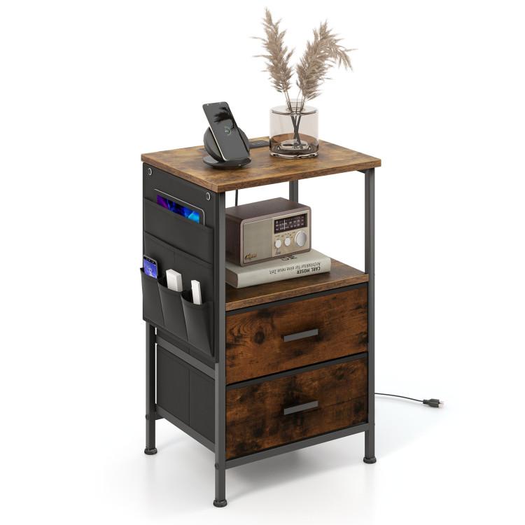 Nightstands |  Industrial Bedside Table with USB Ports and AC Outlets for Bedroom Living  Room Bedroom Nightstands