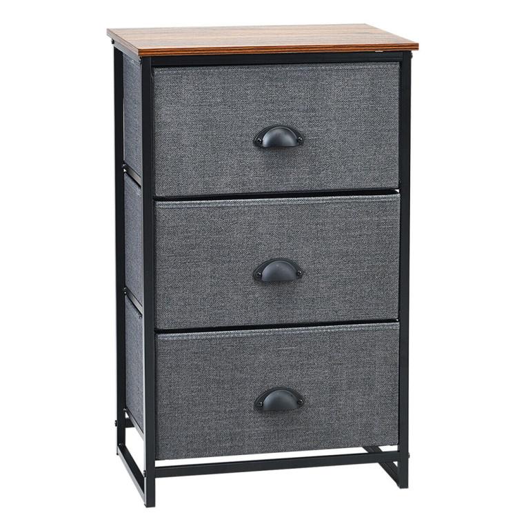 Nightstands |  Narrow Nightstand with 3 Drawers and Wood Top Black Bedroom Black