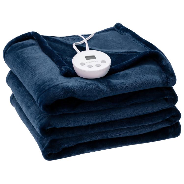 Bedding |  62 x 84 Inch Twin Size Electric Heated Throw Blanket with Timer Navy Bedding Bedding