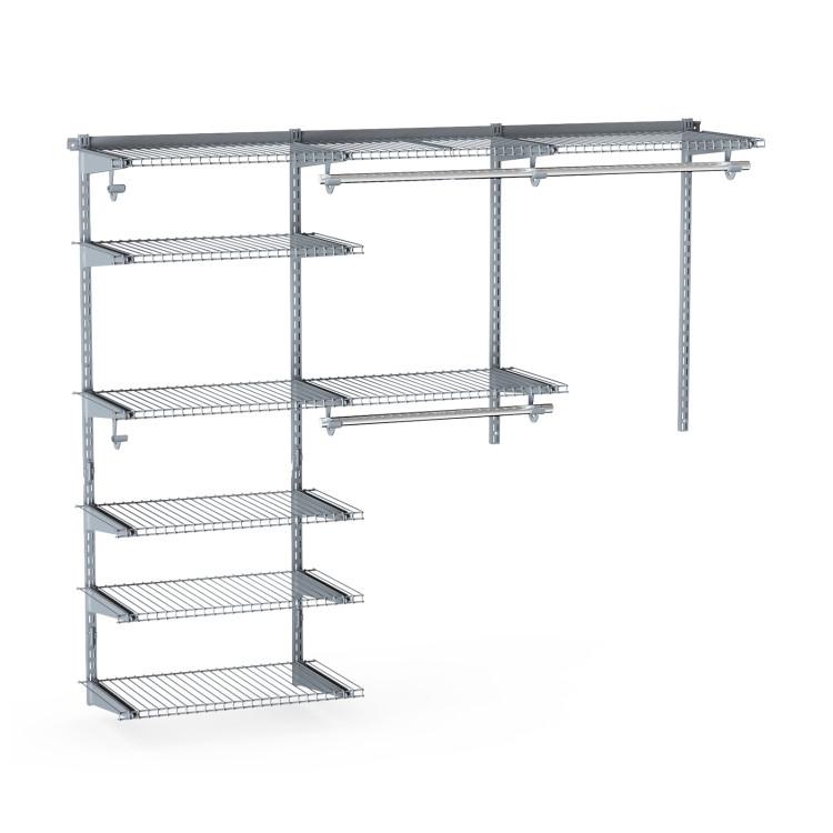 Clothing & Closet Storage |  Adjustable Closet Organizer Kit with Shelves and Hanging Rods for 4 to 6 Feet Gray Bedroom Clothing & Closet Storage