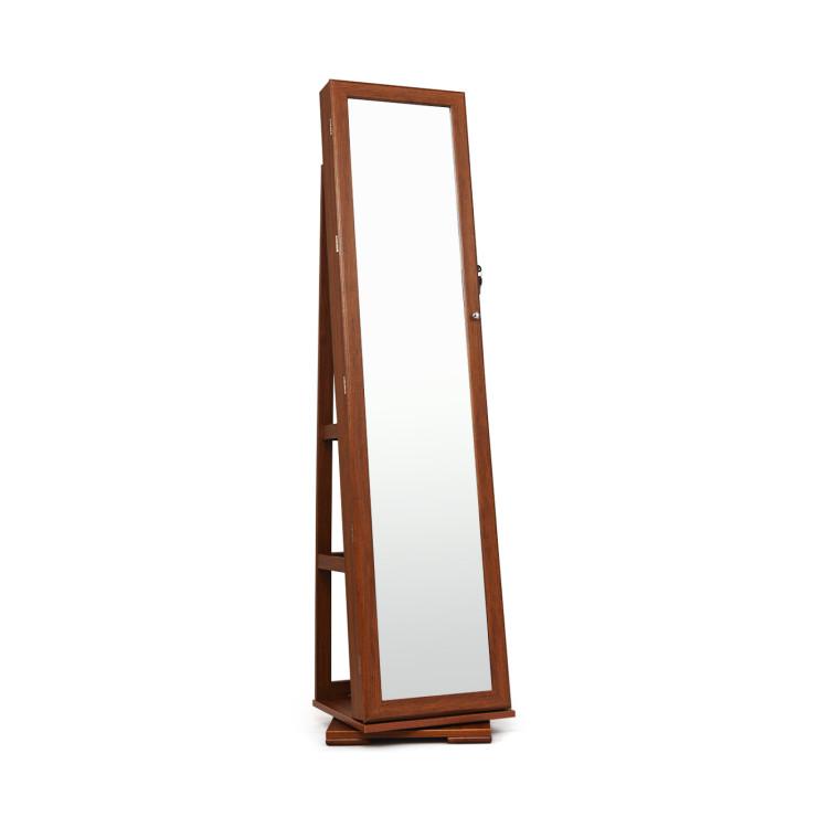 Jewelry Armoires |  360° Rotatable 2-in-1 Lockable Jewelry Cabinet with Full-Length Mirror Brown Bedroom Brown