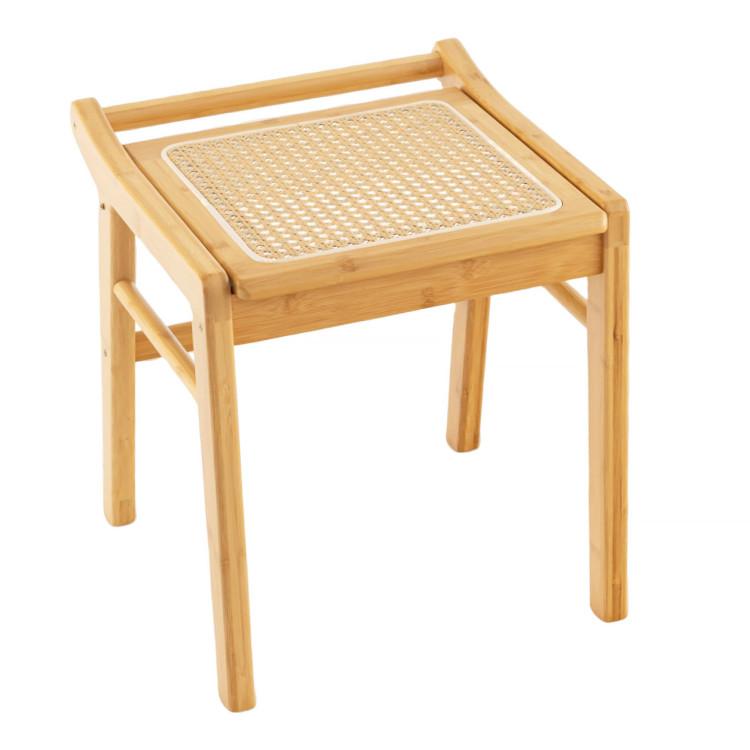 Makeup Vanities |  Bamboo Vanity Stool with Rattan Top and Reinforcement Bar Natural Bedroom Makeup Vanities