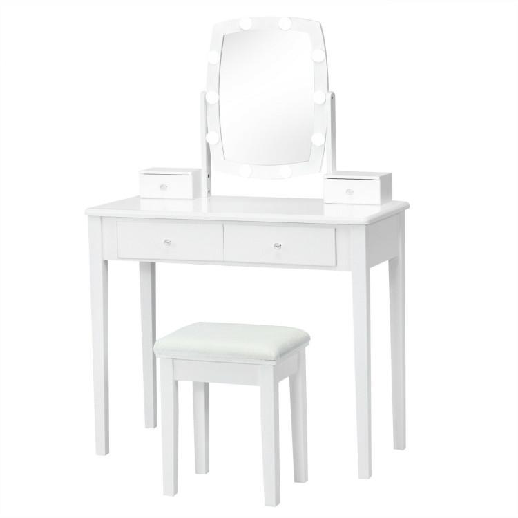 Makeup Vanities |  Vanity Table Set with Lighted Mirror for Bedroom and Dressing Room White Bedroom Makeup Vanities