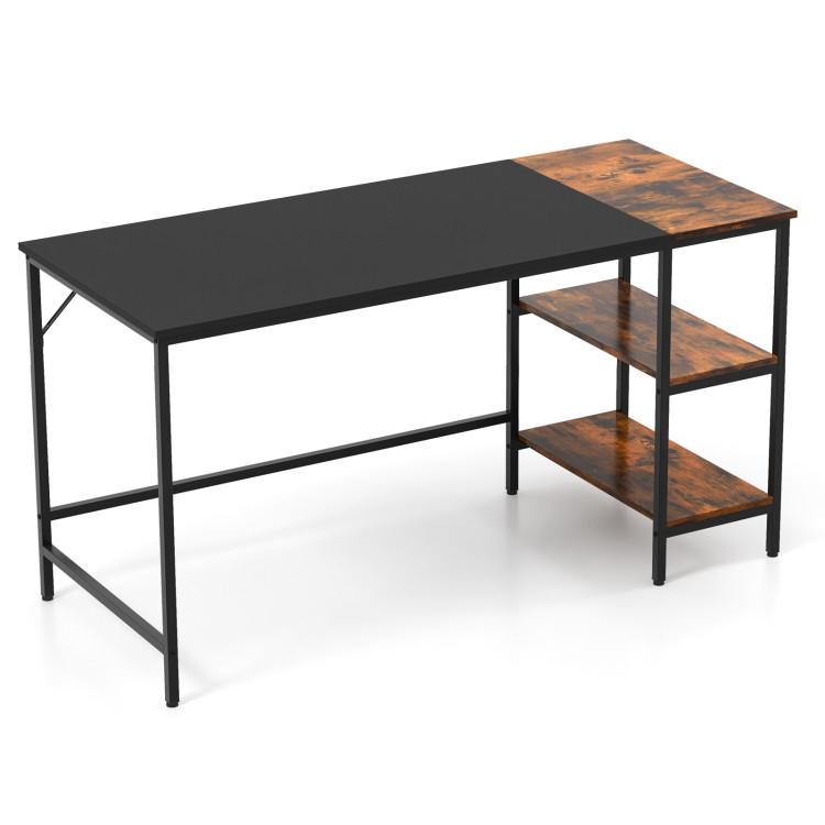 Office Desks |  55 Inch Modern Industrial Style Study Writing Desk with 2 Storage Shelves Black Home Office Black