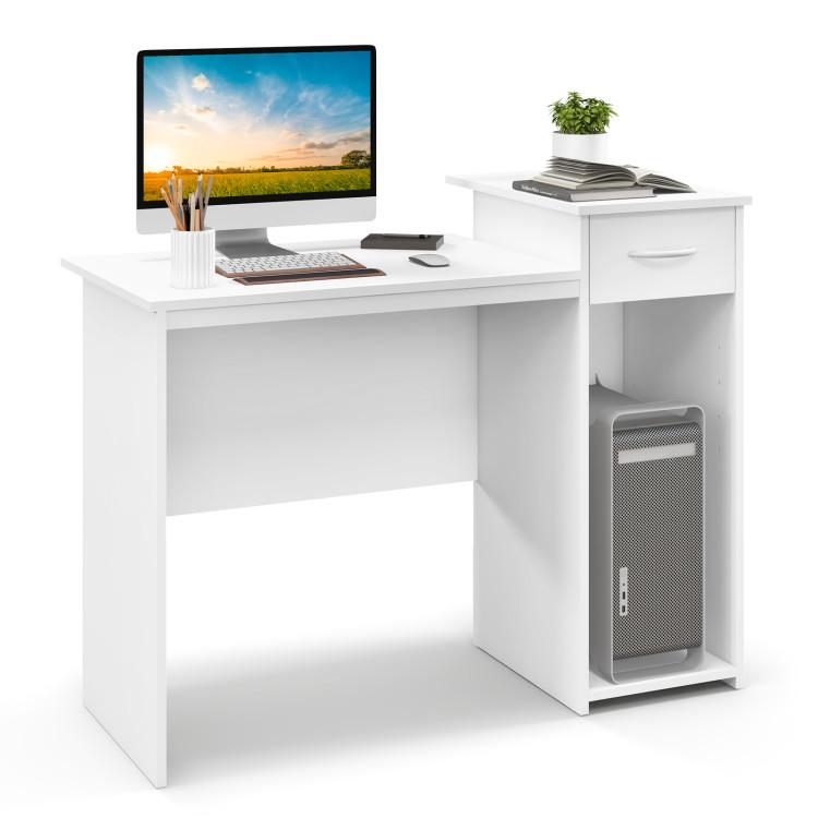 Office Desks |  Computer Desk with Drawer Modern Laptop PC Desk with Adjustable Shelf and Cable Hole White Home Office Office Desks