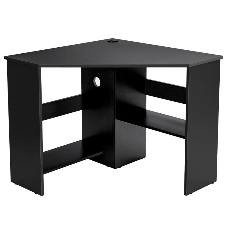 Office Desks |  Corner Computer Desk Triangle Writing Workstation with Storage Shelf Black Home Office Black