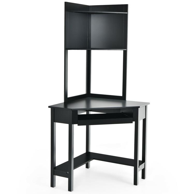 Office Desks |  Corner Computer Desk with Hutch and Storage Shelves Black Home Office Black