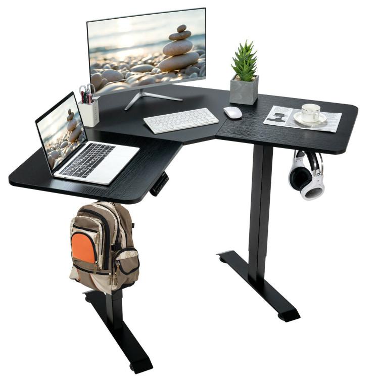 Office Desks |  L-shaped Electric Standing Desk with 4 Memory Positions and LCD Display Black Home Office Black